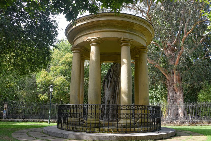 Guernica, Spain - 11 Sept 2021: The historic Tree of Guernica memorial outside the Casa de Juntas assembly hall in Guernica, Basque Country
