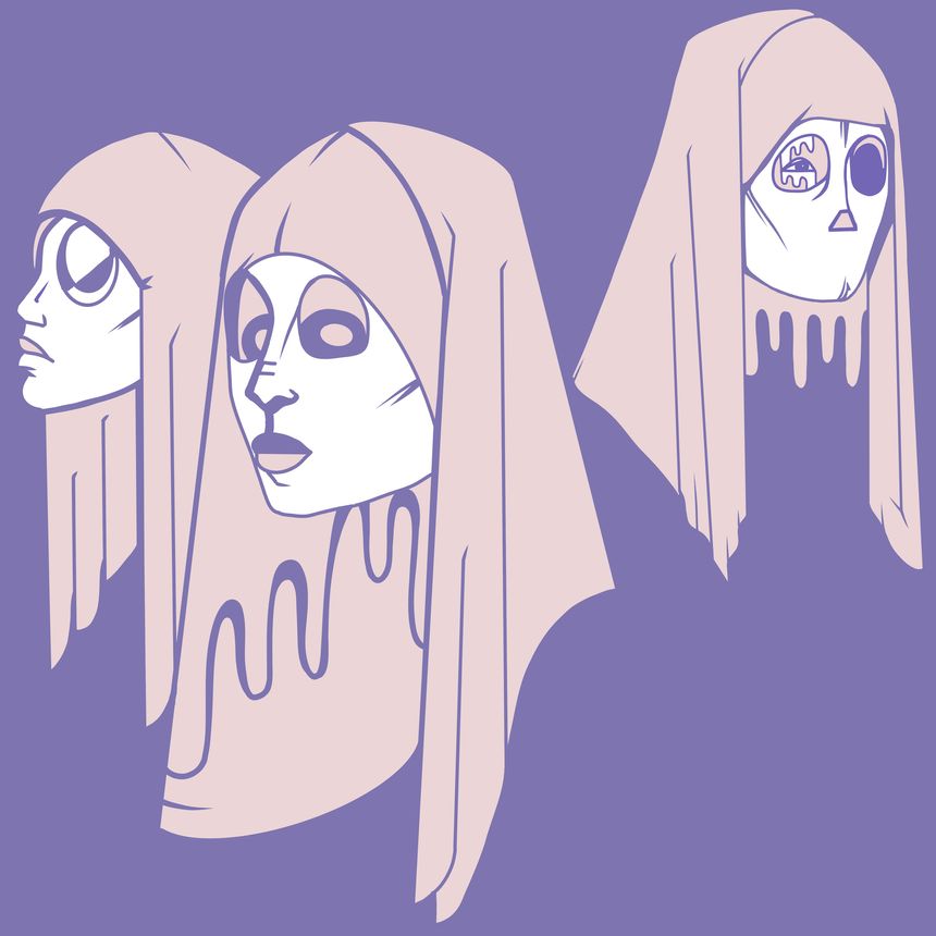 Line Art Hooded Cultists In Lavender and Pink, Purple