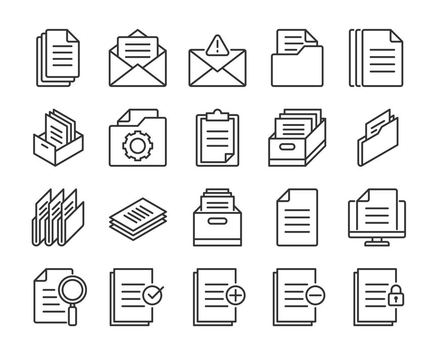 Documents icon. Document management line icons set. Editable Stroke.