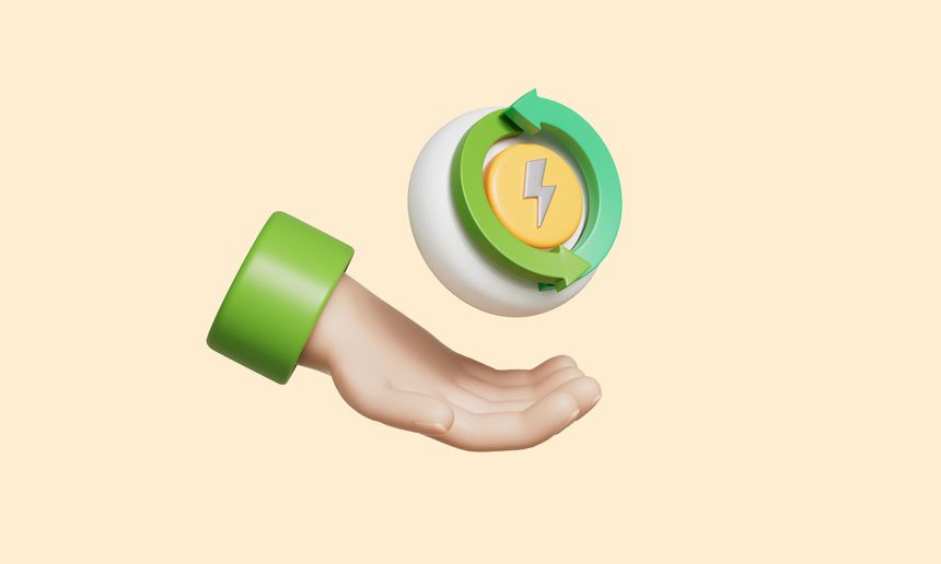 Renewable Energy Cycle Icon with Hand. 3D Rendering.