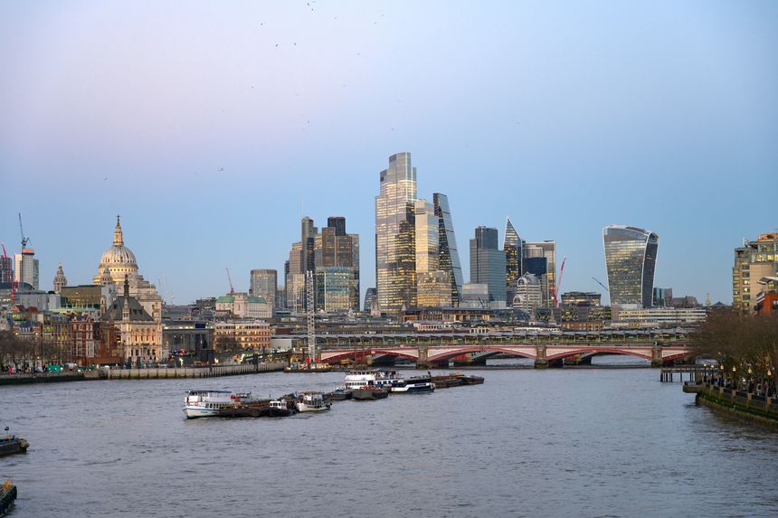 London, UK. January 30th 2025.The dome of St Pauls and the modern high rise buildings of The City,  London's economic and financial district beside the River Thames, London, UK