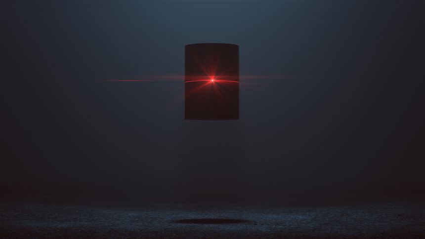 Futuristic Abstract Alien Cylinder AI Super Computer Droid with Lens Flare 3d illustration 3d render